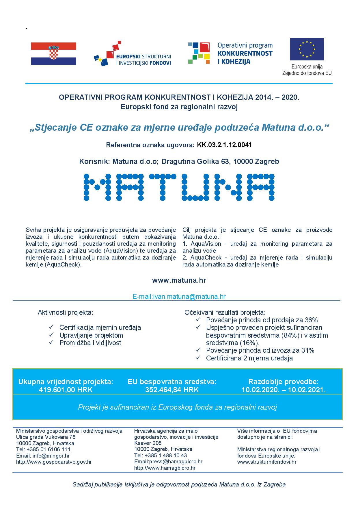 Stjecanje CE oznake za mjerne uređaje poduzeća Matuna d.o.o.